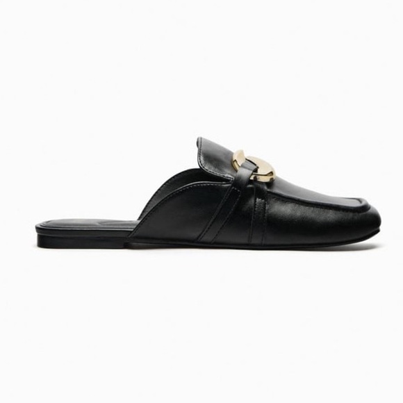 NWT. Zara Black Mule Embellished Metallic Detail Loafers. Size 7,5. - Picture 1 of 8